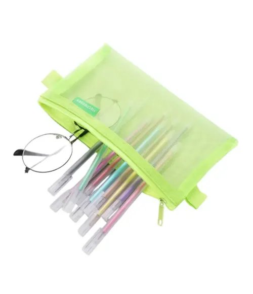 Simple transparent mesh pencil case storage bag
