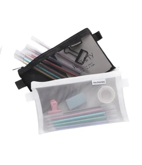 Simple transparent mesh pencil case storage bag