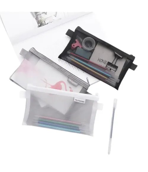 Simple transparent mesh pencil case storage bag