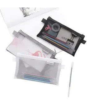 Simple transparent mesh pencil case storage bag