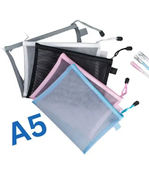 A5 transparent nylon mesh file bag zipper