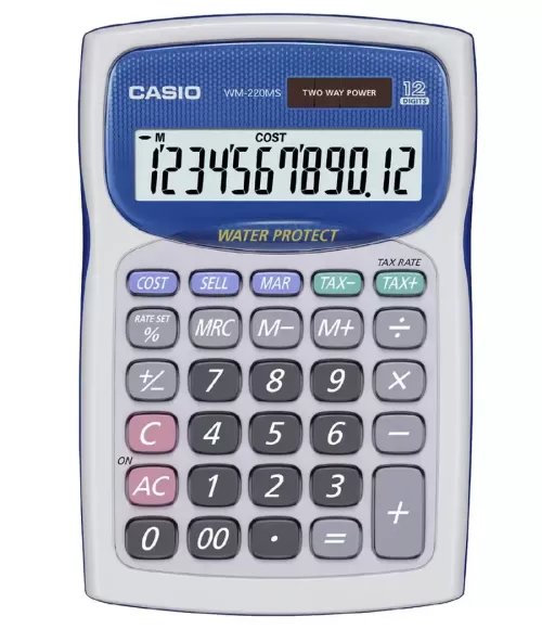 Water-Protected & Dust-Proof Calculators WD-220MS-WE/BU