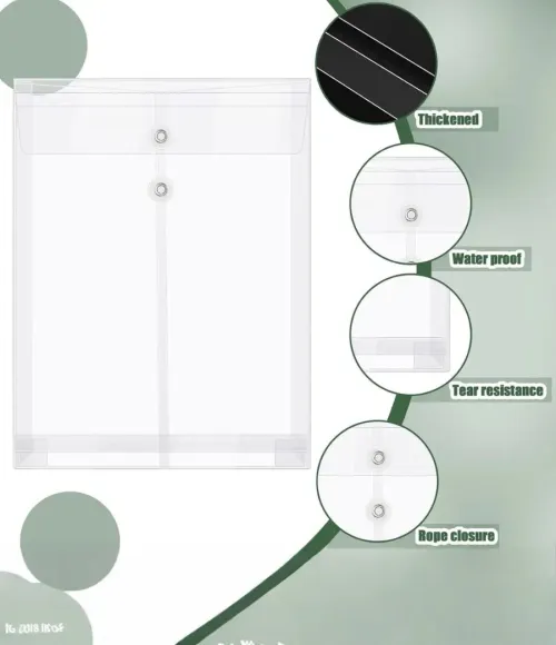 A4 & FC Size Clear PP Plastic Poly Envelopes with String Closure