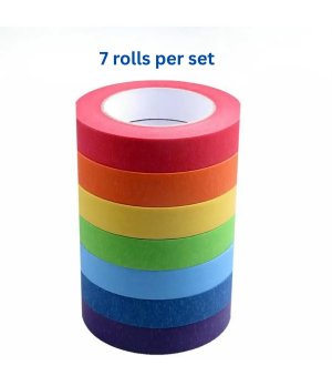 Colored Masking Tape, 7 Rolls Set of 25mm x 13 meter. Crafts Labeling Paper Tape