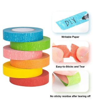 Colored Masking Tape, 7 Rolls Set of 25mm x 13 meter. Crafts Labeling Paper Tape