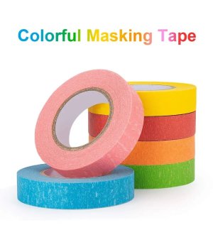 Colored Masking Tape, 7 Rolls Set of 25mm x 13 meter. Crafts Labeling Paper Tape