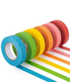 Colored Masking Tape, 7 Rolls Set of 25mm x 13 meter. Crafts Labeling Paper Tape