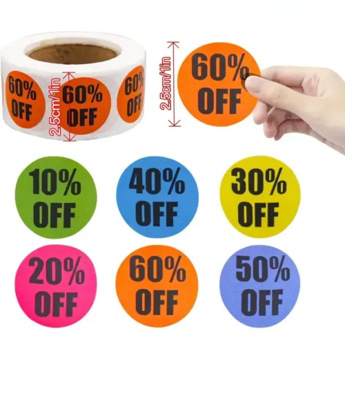 Percentage Off Sale Promotion, Discount Labels, Round Stickers 2.5CM*500 sheets/roll