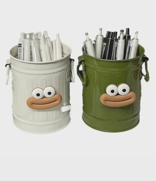 Pen Holder Retro Bucket Shape Desk Organizer Large Capacity Storage Holder for Pens Pencils Makeup Brushes