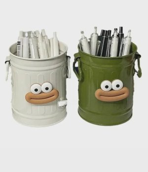 Pen Holder Retro Bucket Shape Desk Organizer Large Capacity Storage Holder for Pens Pencils Makeup Brushes