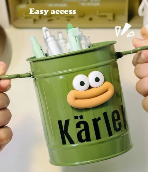Pen Holder Retro Bucket Shape Desk Organizer Large Capacity Storage Holder for Pens Pencils Makeup Brushes