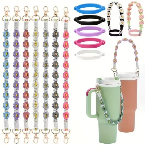 Hand-woven Water Bottle Handle Strap, Silicone Elastic Cup Ring Sling