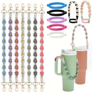 Hand-woven Water Bottle Handle Strap, Silicone Elastic Cup Ring Sling