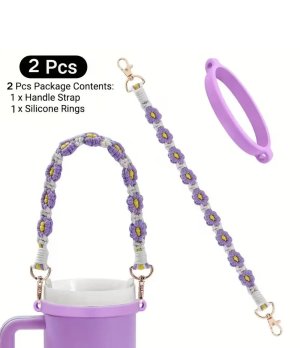Hand-woven Water Bottle Handle Strap, Silicone Elastic Cup Ring Sling