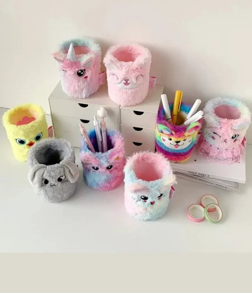 Cute Plush Animal Pencil Holder Desk Organizer
