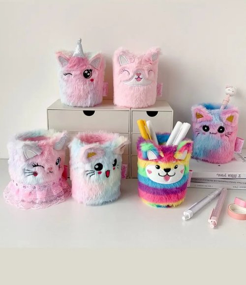 Cute Plush Animal Pencil Holder Desk Organizer