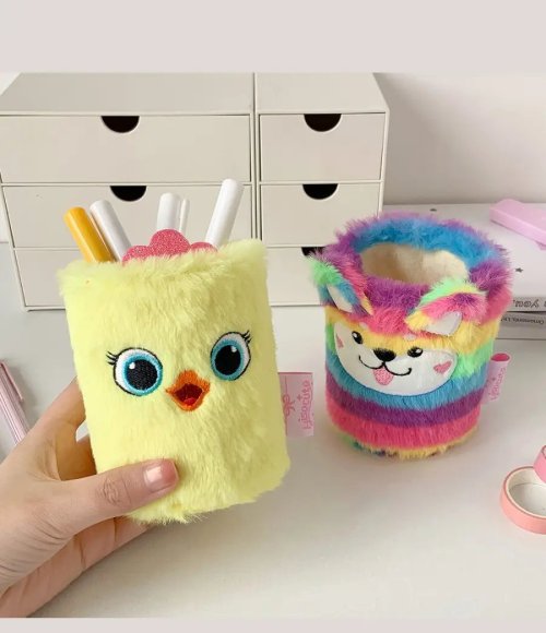 Cute Plush Animal Pencil Holder Desk Organizer