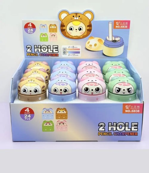 Cute 2 Hole Pencil Sharpener with Rotating Lid for Kids