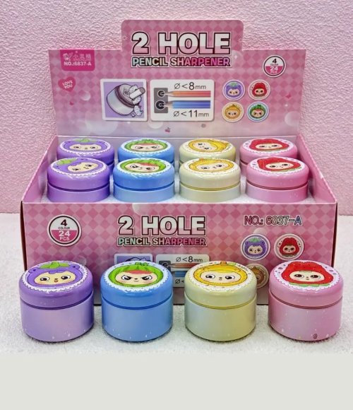 Cute 2 Hole Pencil Sharpener with Rotating Lid for Kids