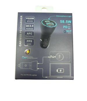 58.5W Car Charger USB-C PD + USB QC3.0 Fast Charge