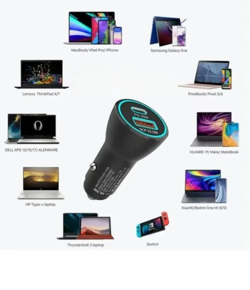58.5W Car Charger USB-C PD + USB QC3.0 Fast Charge