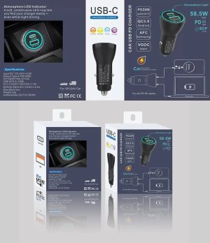 58.5W Car Charger USB-C PD + USB QC3.0 Fast Charge