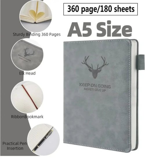 A5 Thickened Business Notebook Deer Head Design PU Leather Hardcover 360 Pages