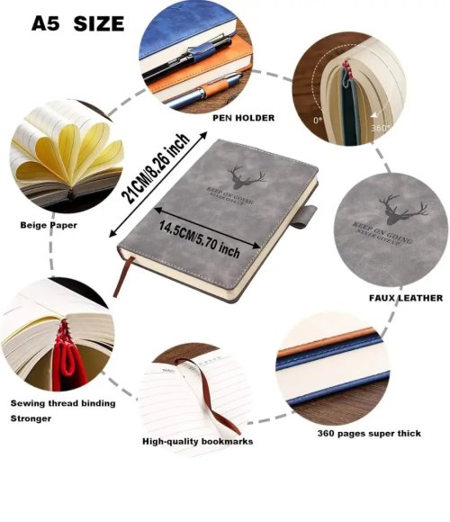 A5 Thickened Business Notebook Deer Head Design PU Leather Hardcover 360 Pages