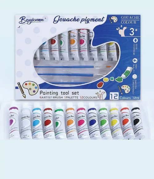 Art 12ml 12-color Waterproof Acrylic Gouache Watercolor Oil Painting Beginner's Paint Set