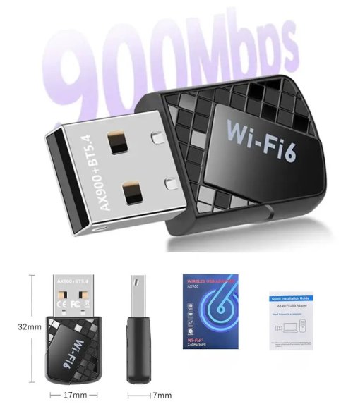 WiFi 6 driverless wireless network card, 900M Bluetooth 5.4, 2-in-1 computer USB receiver and transmitter, 5G dual-band