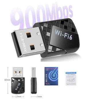 WiFi 6 driverless wireless network card, 900M Bluetooth 5.4, 2-in-1 computer USB receiver and transmitter, 5G dual-band
