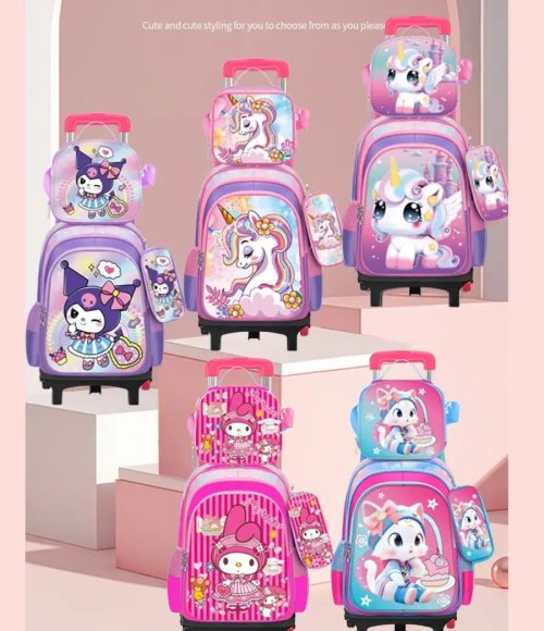 Kids School Backpack Set with Wheels Trolley Bag Pencil Case