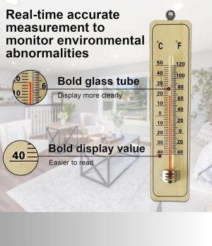 Wooden Analog Thermometer, Indoor and Outdoor Analogue Thermometer, Wall Thermometer for Home, Office, Garden