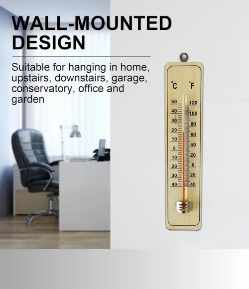 Wooden Analog Thermometer, Indoor and Outdoor Analogue Thermometer, Wall Thermometer for Home, Office, Garden