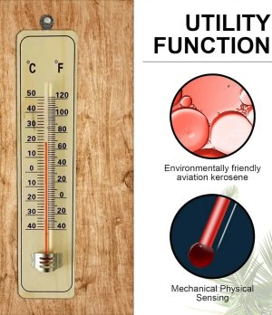 Wooden Analog Thermometer, Indoor and Outdoor Analogue Thermometer, Wall Thermometer for Home, Office, Garden
