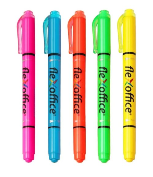 FlexOffice Double-Nib Highlighters | Chisel And Bullet Tip Higlight Marker Pen FO-HL01