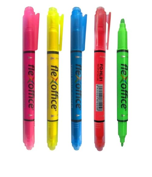 FlexOffice Double-Nib Highlighters | Chisel And Bullet Tip Higlight Marker Pen FO-HL01