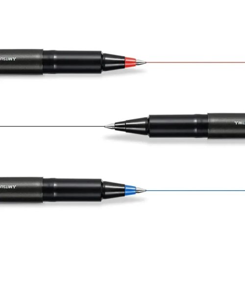 UNI Mitsubishi UB-155 gel pen with a 0.5mm barrel and the UB-177 quick-drying, high-capacity ballpoint pen BLUE