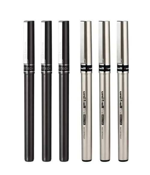 UNI Mitsubishi UB-155 gel pen with a 0.5mm barrel and the UB-177 quick-drying, high-capacity ballpoint pen BLUE