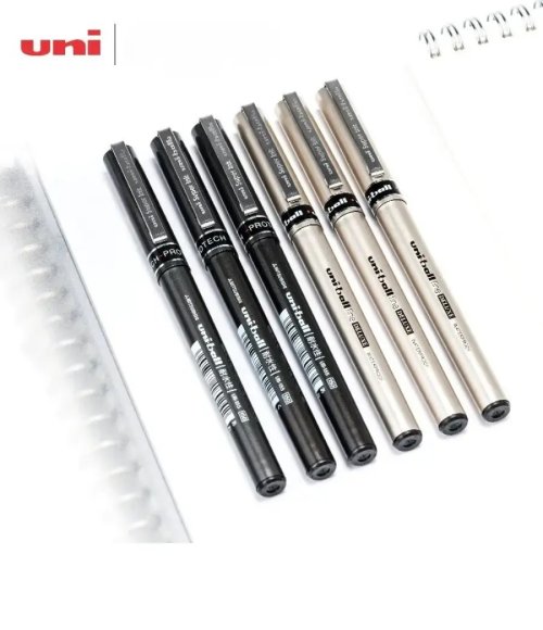 UNI Mitsubishi UB-155 gel pen with a 0.5mm barrel and the UB-177 quick-drying, high-capacity ballpoint pen BLUE