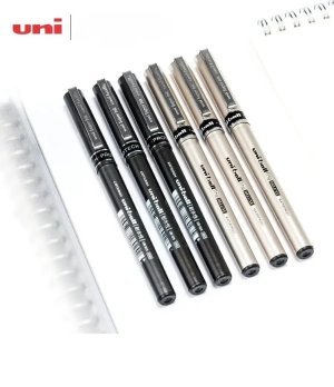 UNI Mitsubishi UB-155 gel pen with a 0.5mm barrel and the UB-177 quick-drying, high-capacity ballpoint pen BLUE