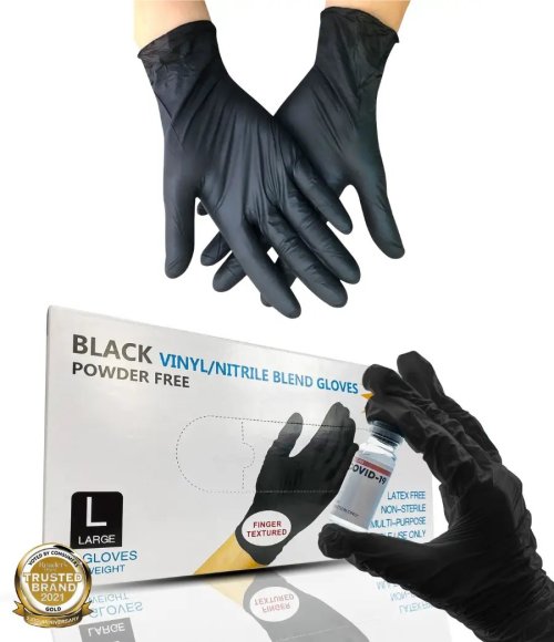 Generic Premium Black Vinyl Nitrile Blend Gloves, Powder Free, Latex Free