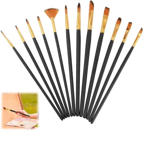 Set of 12 Watercolour Brushes, Artist Brush Set, Premium Nylon Acrylic Oil Paint Brush Set