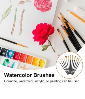 Set of 12 Watercolour Brushes, Artist Brush Set, Premium Nylon Acrylic Oil Paint Brush Set
