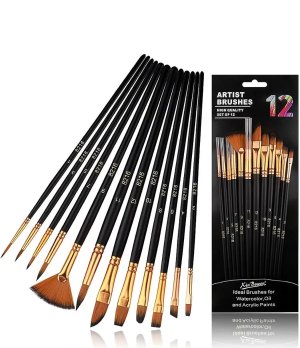 Set of 12 Watercolour Brushes, Artist Brush Set, Premium Nylon Acrylic Oil Paint Brush Set