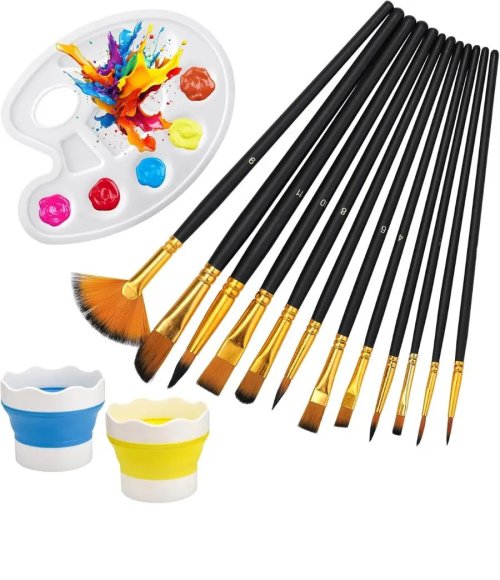Set of 12 Watercolour Brushes, Artist Brush Set, Premium Nylon Acrylic Oil Paint Brush Set