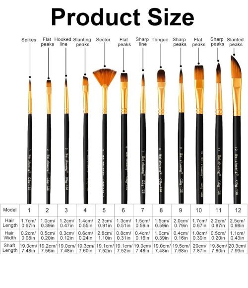 Set of 12 Watercolour Brushes, Artist Brush Set, Premium Nylon Acrylic Oil Paint Brush Set