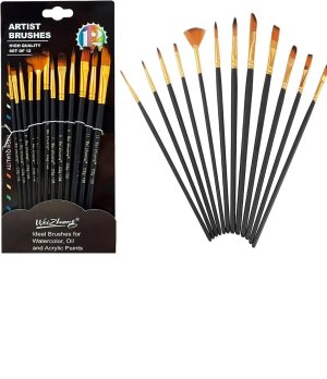Set of 12 Watercolour Brushes, Artist Brush Set, Premium Nylon Acrylic Oil Paint Brush Set