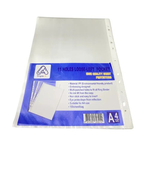 A4 Clear Sheet Protectors with 11 Holes (100 Sheets)