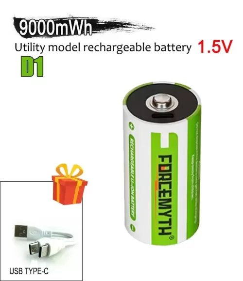 D Size 1.5V 9000mWh D/LR20 Lithium Battery Rechargeable Battery Type C USB